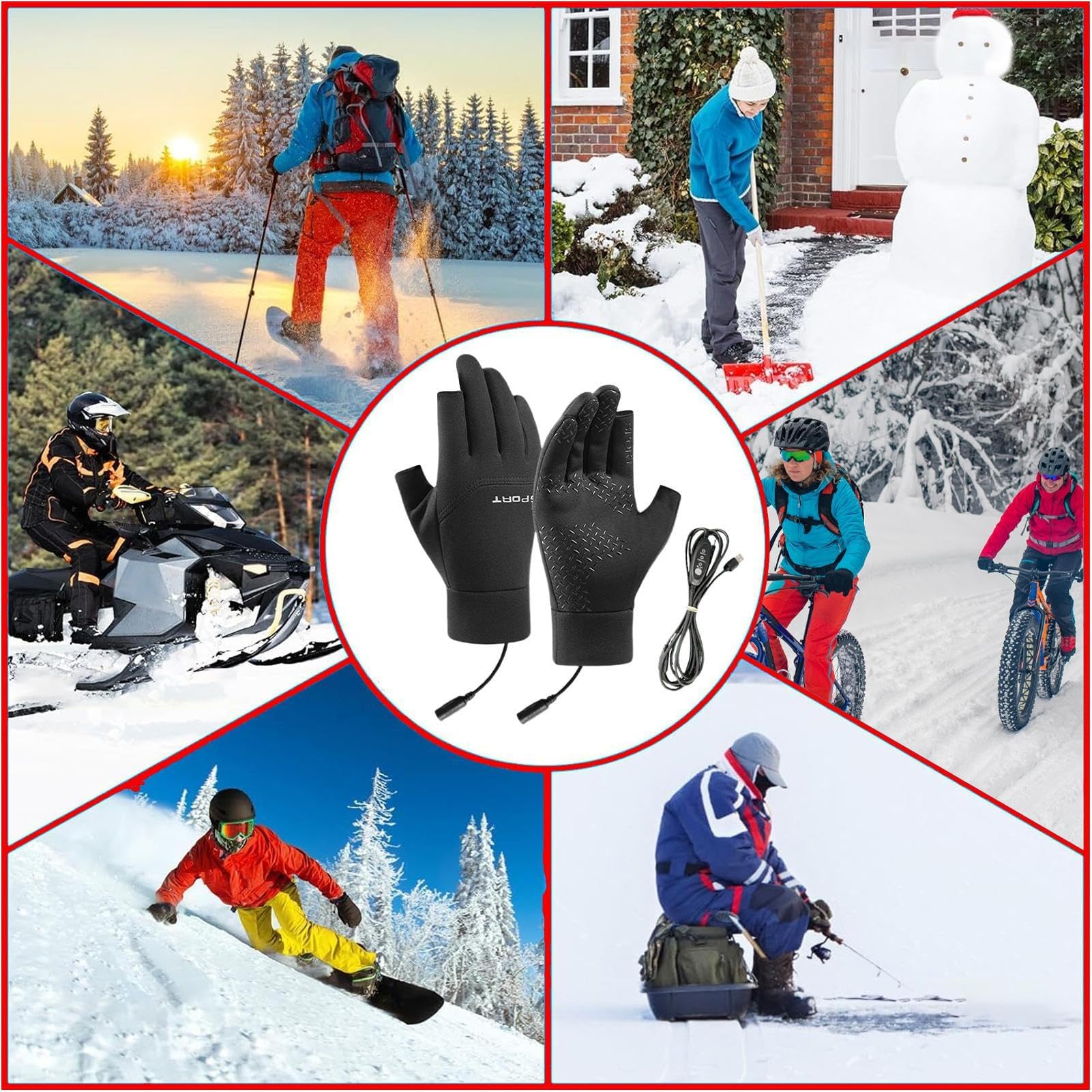 Damskie zimowe rękawiczki, zimowe, wodoodporne, narciarskie, śnieżne, ciepłe rękawiczki, ogrzewane przez USB, do jazdy na nartach, snowboardzie, jazdy na rowerze, biegania, na zewnątrz, do codziennej