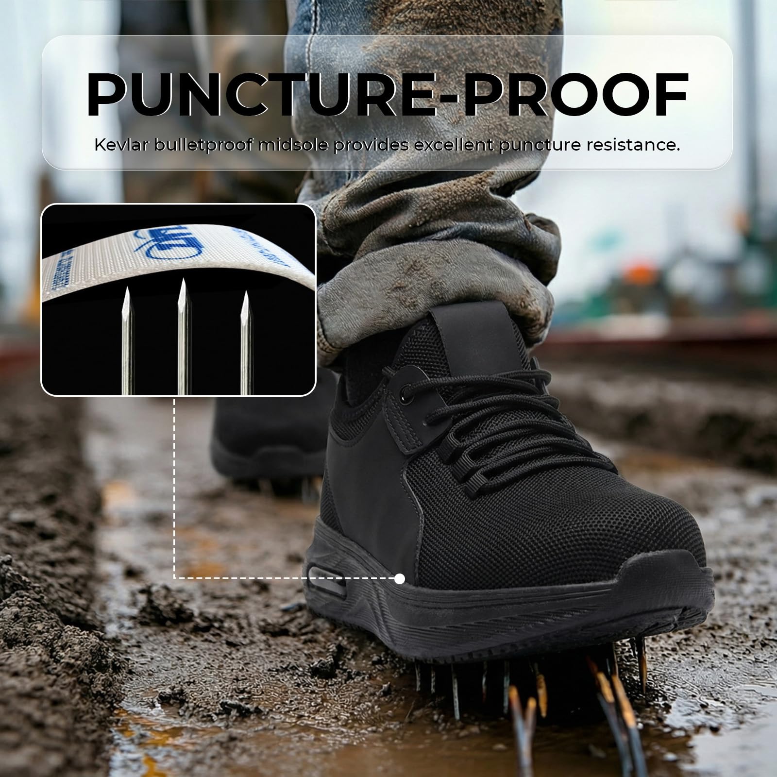 Ulogu Wide Steel Toe Shoes for Men Women Waterproof Thick Sole Non Slip Safety Sneakers Comfortable Puncture Proof Indestructible Work Shoe - 5