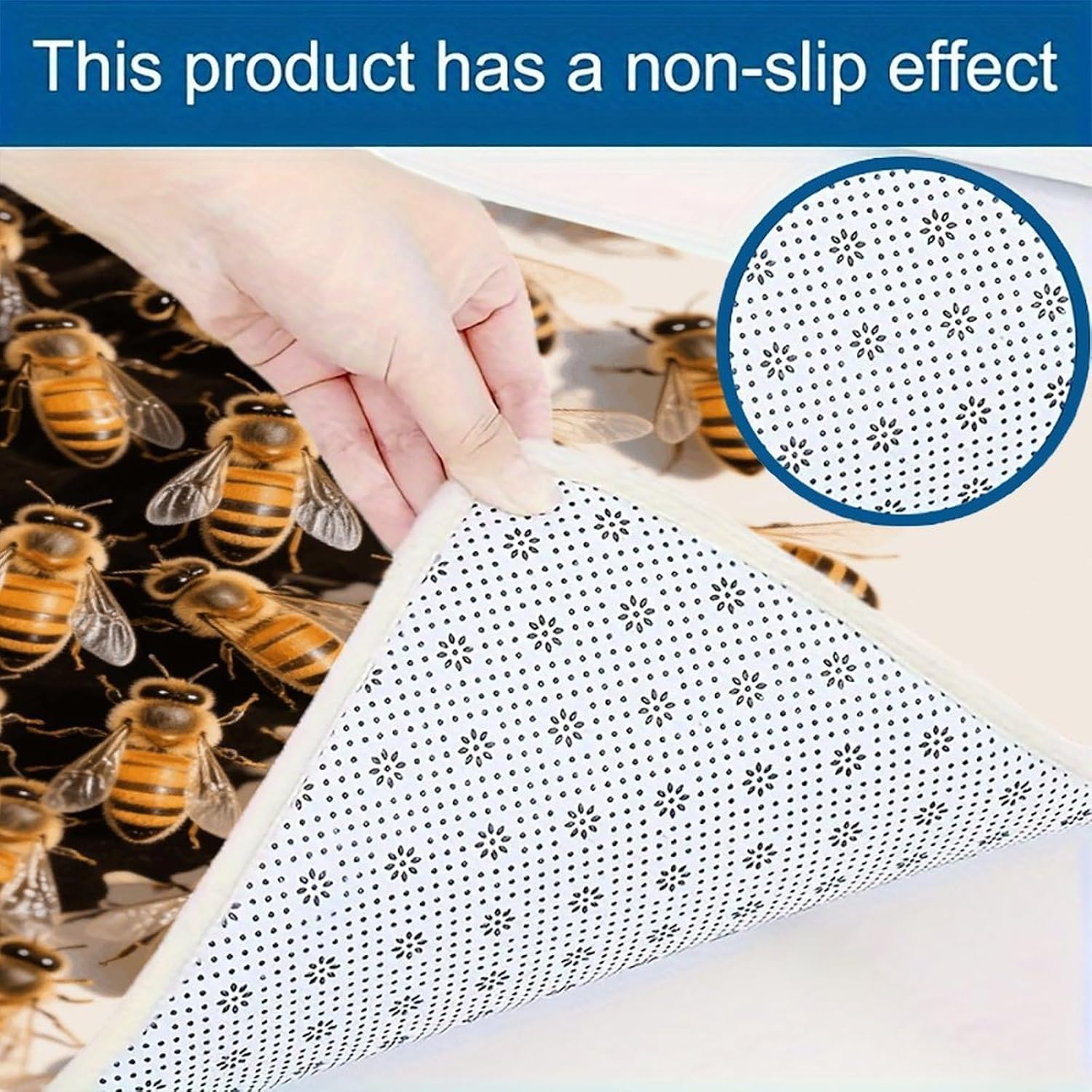 Bees Kitchen Mat Set of 2 Ergonomic Comfort Velvet Rugs Cushioned Anti-Fatigue Non-Slip Standing Mats Thick Kitchen Floor Mat Carpet Runner Rugs 16"×24"+17"×47"
