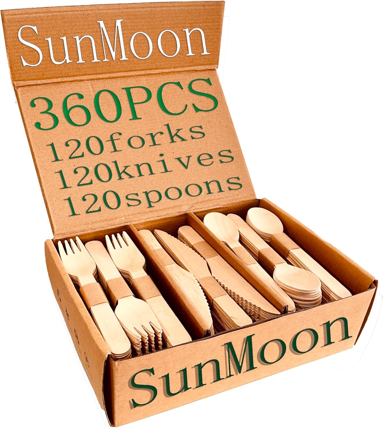 SunMoon Eco Iendly 300 Pack Cuillères En Bois Jetables