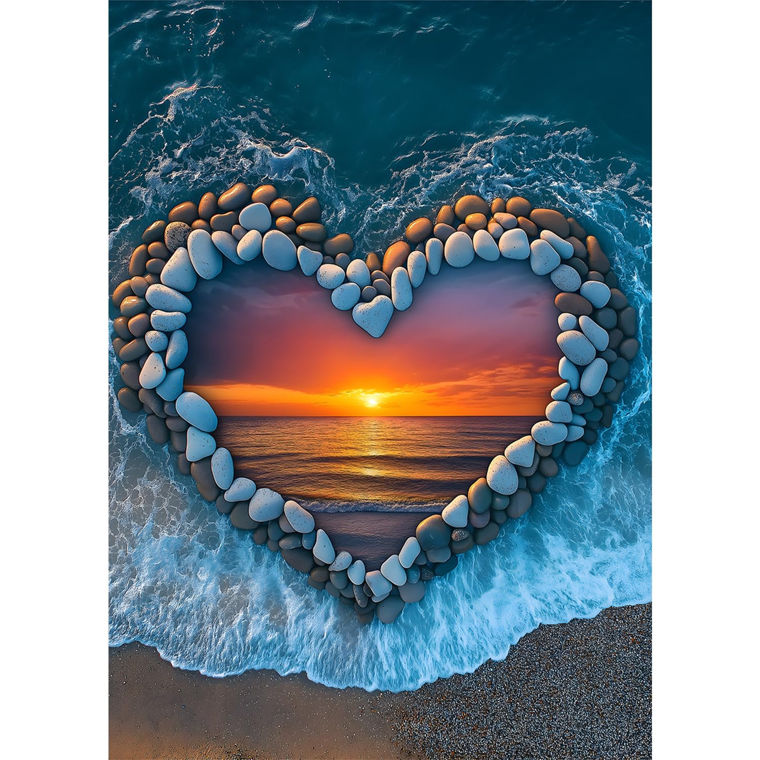 PICKFORU Beach Puzzles for Adults 1000 Piece, Ocean Heart Colorful Sunset Jigsaw Puzzle Scenic Scenery, Summer Marine Love Themed