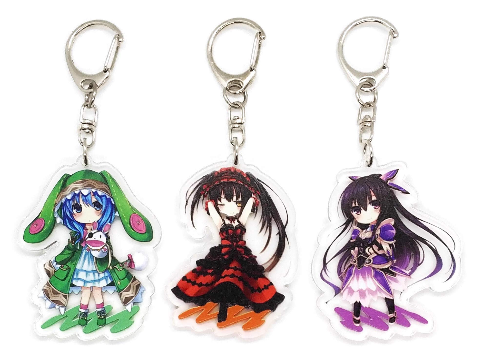 EBTY DREAMS Inc. - Set of 3 Date A Live Acrylic Keychain Kurumi Tokisaki, Tooka Yatogami, Yoshino v1, Multicolored, Pendant Height: 2 inches