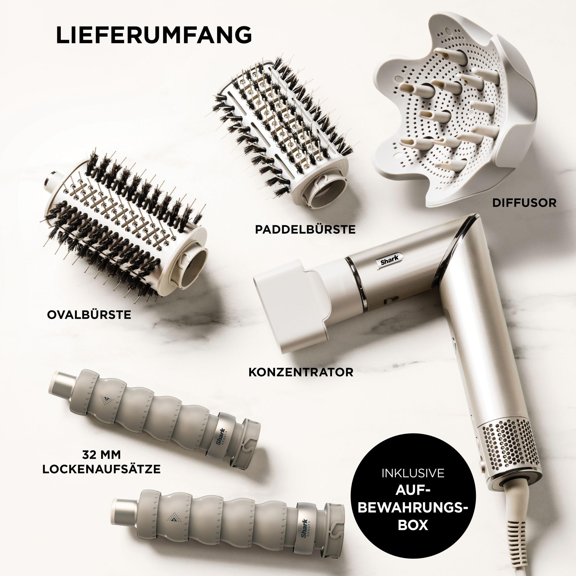 Shark FlexStyle 5-in-1 Luftstyler & Haartrockner 1400W Auto-Wrap-Lockenaufsatz Champagner HD446SLEU