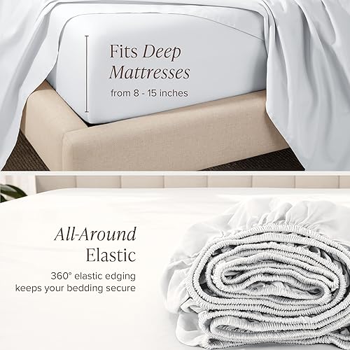 Miniatura 8 de Bare Home Juego de sábanas 100% algodón orgánico tamaño King dividido - 400 hilos - Tejido de satén suave - Transpirable y refrescante - Juego de