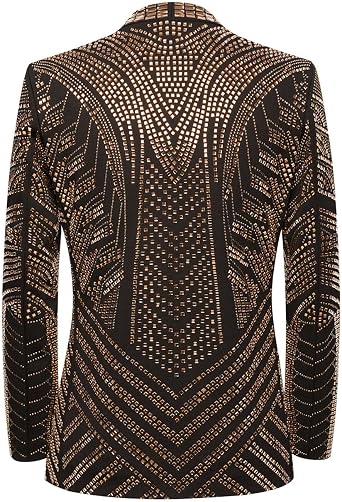 Men's Black and Gold Sequined Wedding Performance Party high-end Fitted Luxurious Full Sequin Suit Jacket