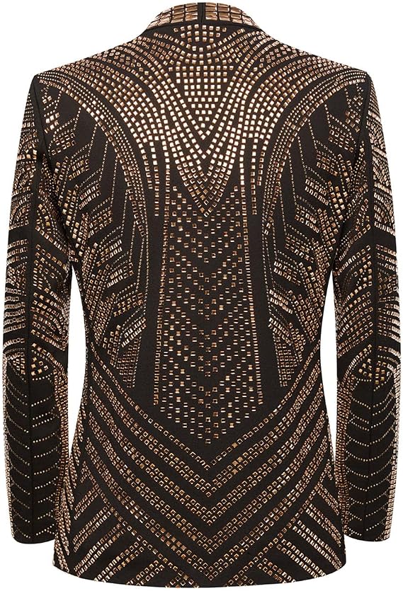 Men's Black and Gold Sequined Wedding Performance Party high-end Fitted Luxurious Full Sequin Suit Jacket