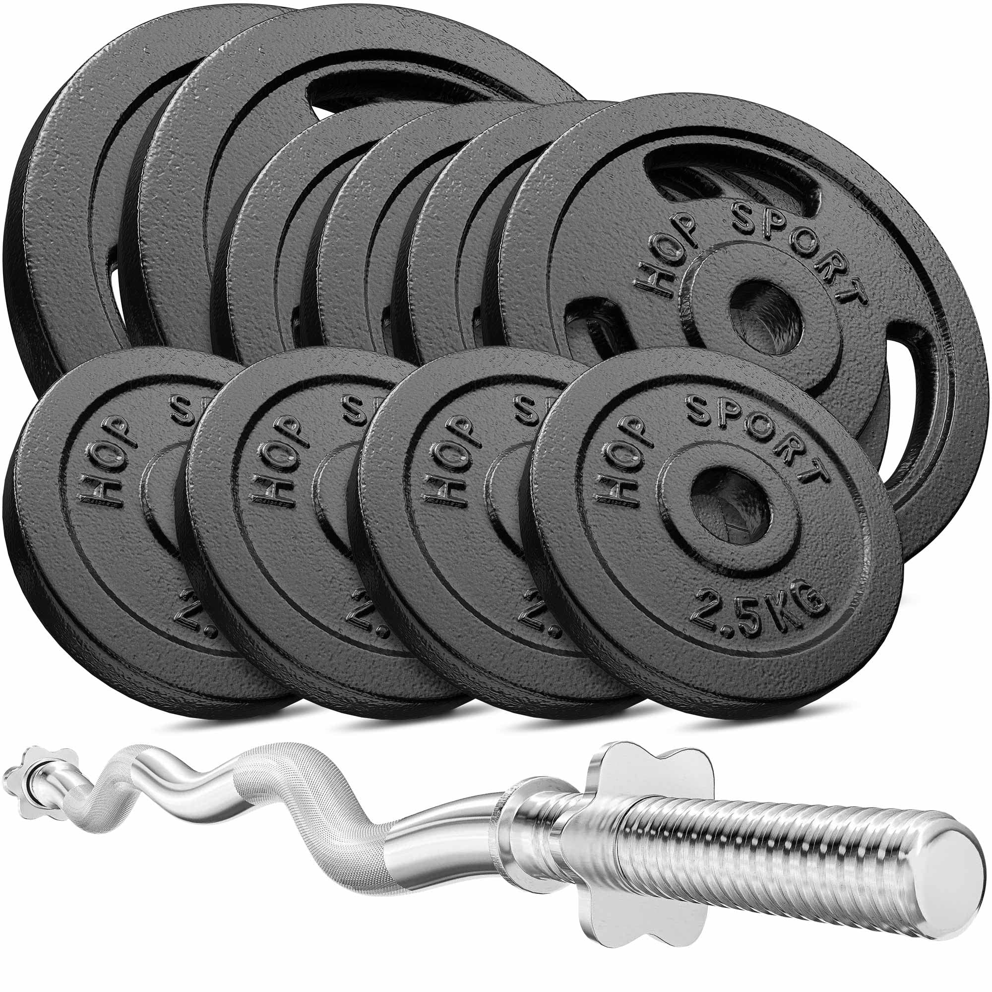Hop-Sport Guss Hantelset mit SZ-Stange und Gewichten, 1x Curlstange, Set 37kg oder 57kg zur Auswahl