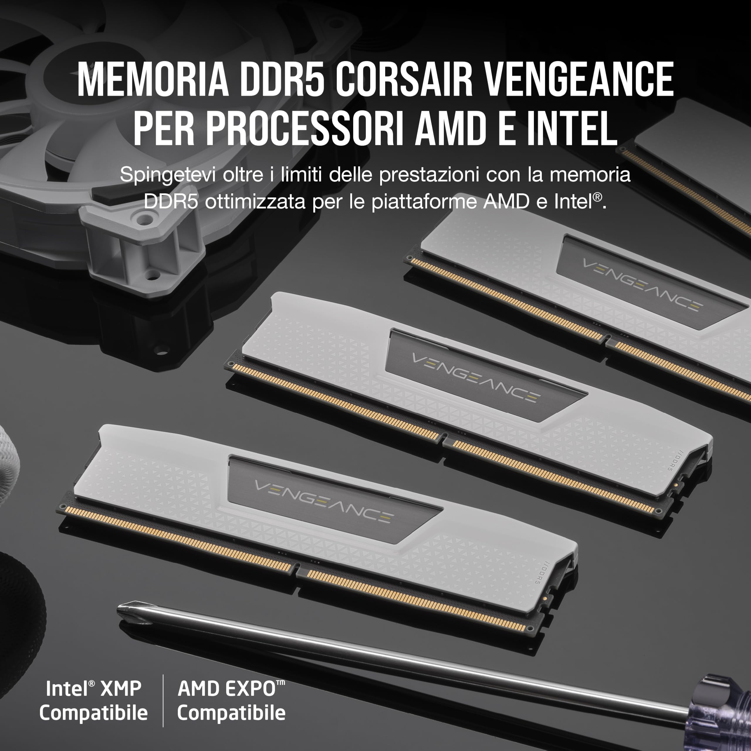 CORSAIR VENGEANCE DDR5 32GB (2 x 16GB) Fino a 6400MHz AMD INTEL RAM | Memoria Per Computer Desktop, Compatibile con AMD EXPO e Intel XMP 3.0, CL36, Bianco, CMK32GX5M2B6400Z36W