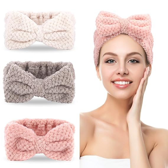 3 Pack Spa Headbands Microfiber Bowtie Headbands Makeup