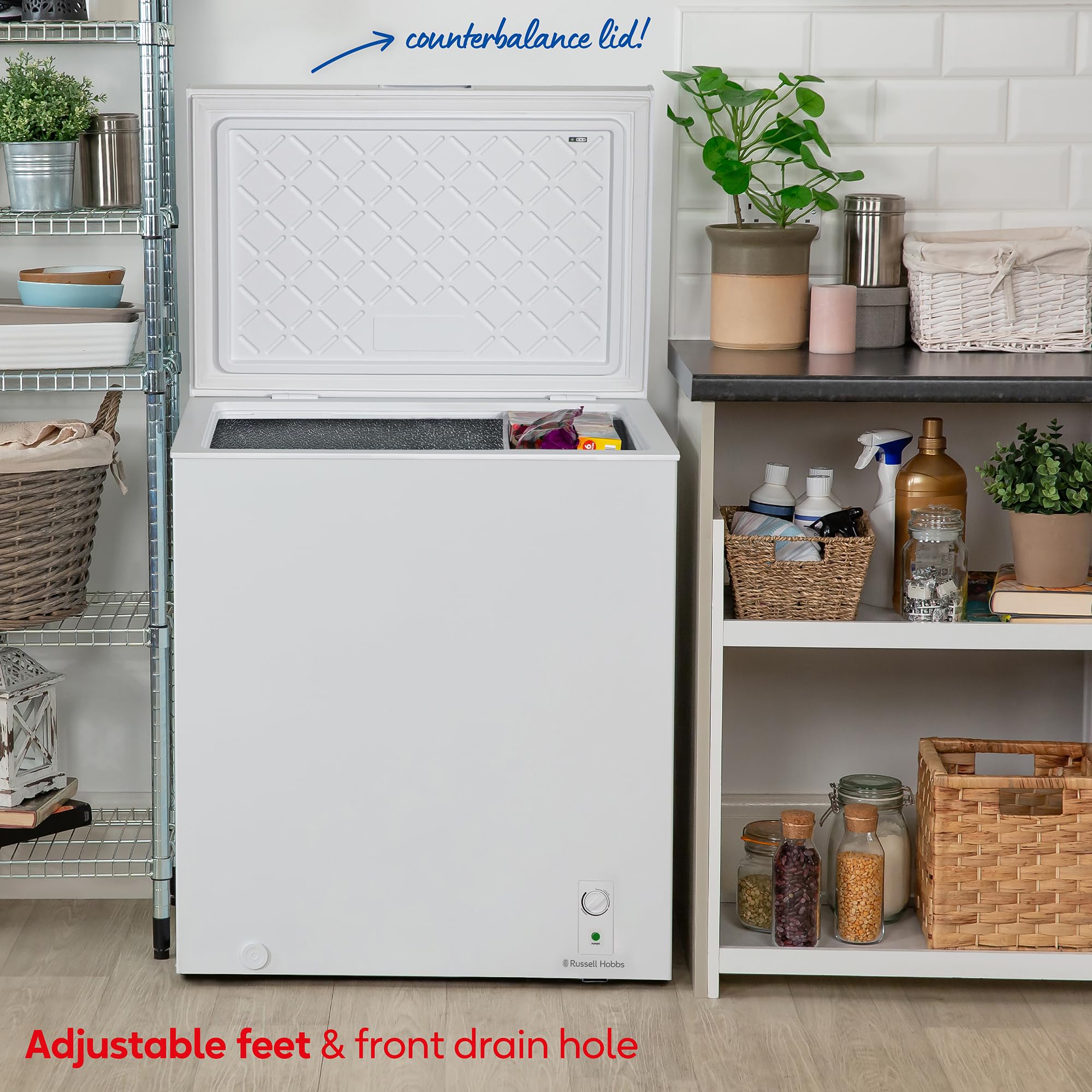 Russell Hobbs White Chest Freezer 198L Freestanding with 5 Year Warranty, Adjustable Thermostat, Chill or Freeze Function, 4 Star Freezer Rating & Suitable for Outbuildings & Garages RH198CF0E1W — view 6
