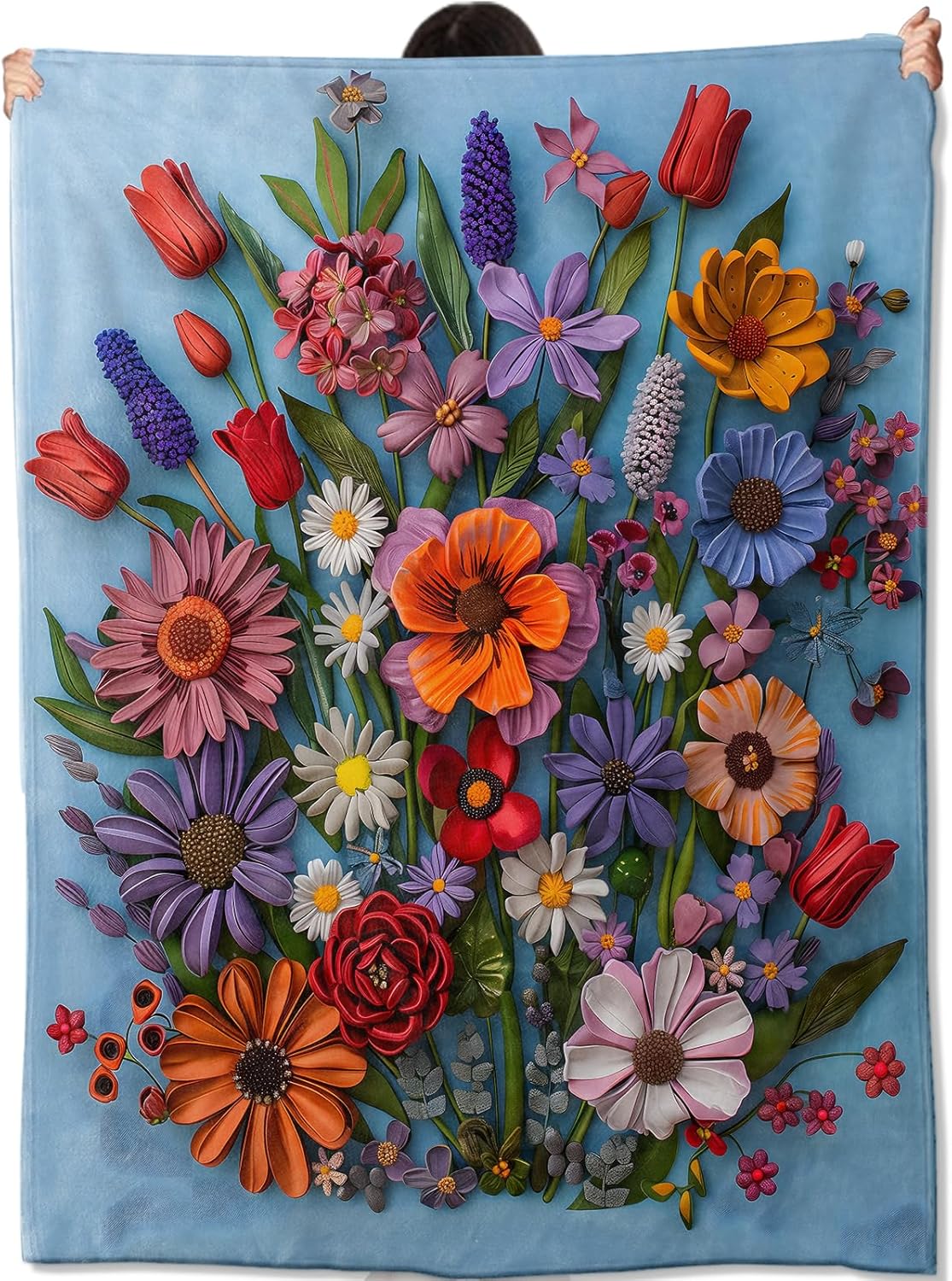 Colorful Spring Flowers Blanket Floral Art Throw Blankets Soft Lightweight Flannel Throws Decor Gifts for Kids Teens Girls Adults Flower Lovers Ideal for Couch Bed Travel Sofa Office 40x50 Size