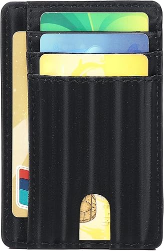 CarrKen Cartera minimalista delgada para hombres, carteras con bolsillo frontal, cartera de cuero con bloqueo RFID para hombres y mujeres, Negro -
