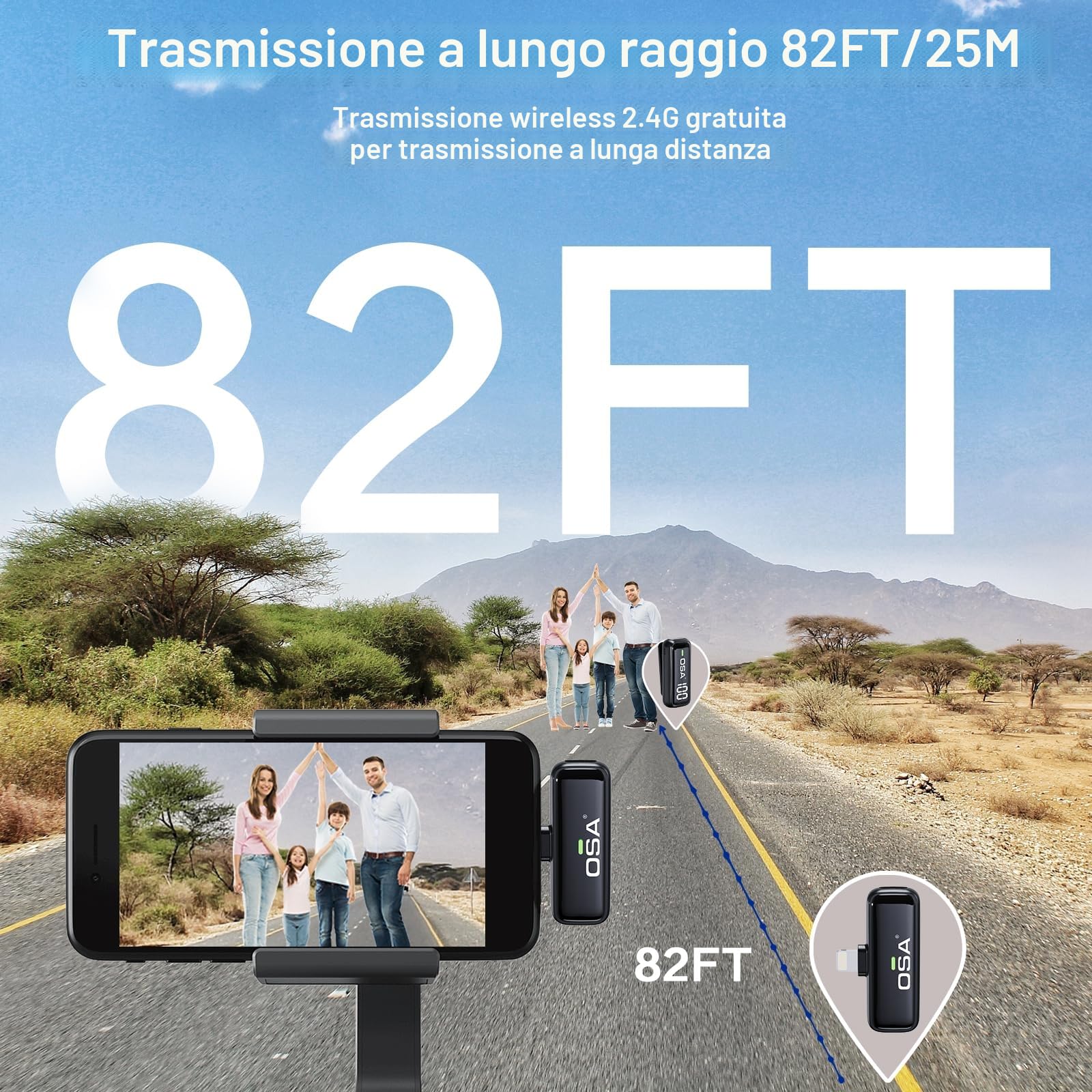 OSA Microfono Lavalier Wireless per iPhone Lightning (Fino a iPhone 14), Mini Microfono Bluetooth con Riduzione Rumore, Display Digitale, per TikTok Vlog YouTube