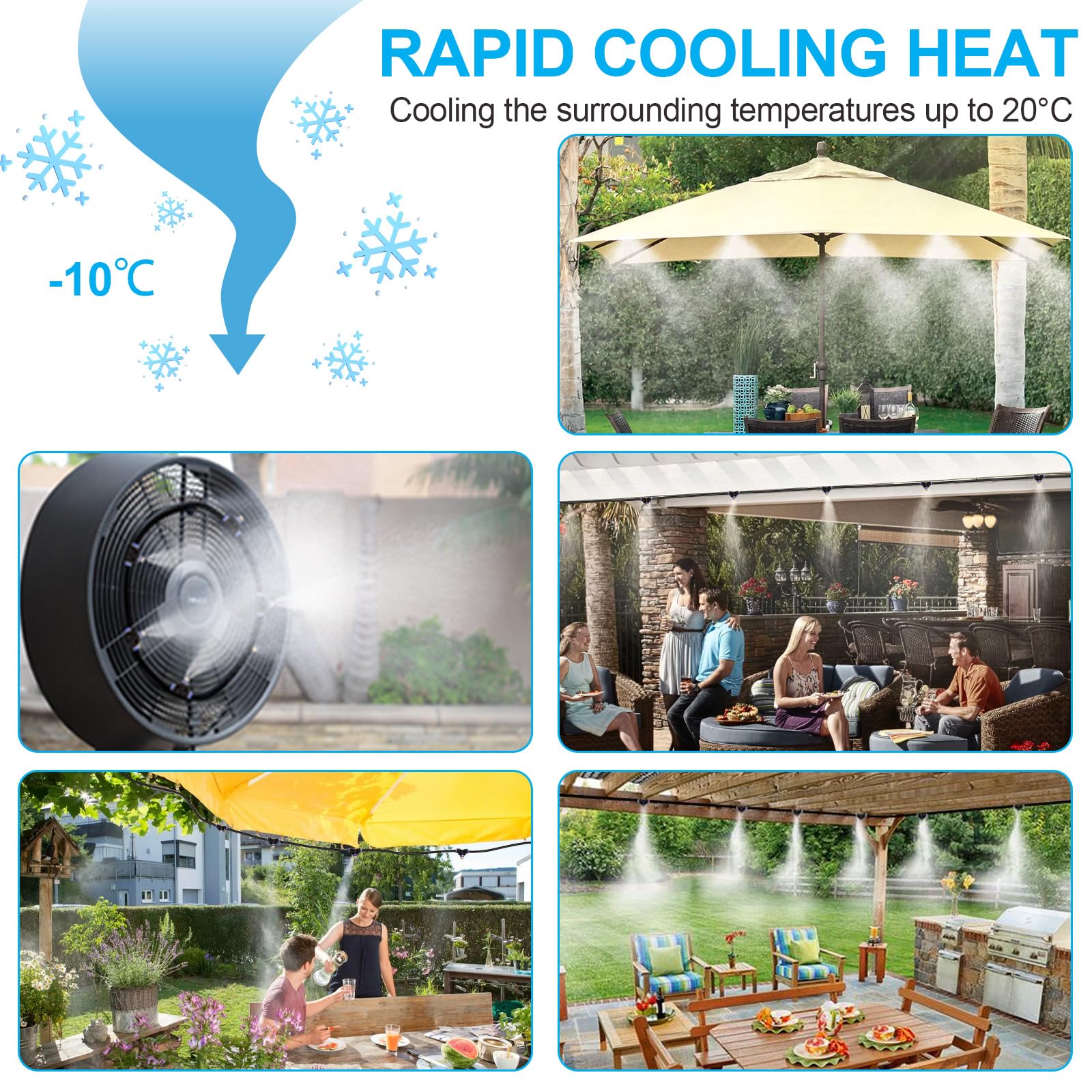 AGPTEK 20 M Sistema de Refrigeración, 72 PCS Sistema de enfriamiento por nebulización, Sistema por nebulización al aire libre para patio, Jardín, Césped, Invernadero, Sombrillas
