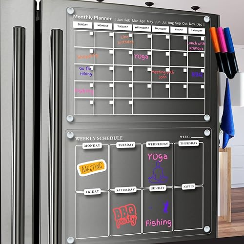 Miniatura 7 de 2-1 pizarra magnética de borrado en seco, tabla de tareas esenciales de apartamento, planificador diario  6 marcadores magnéticos de borrado en