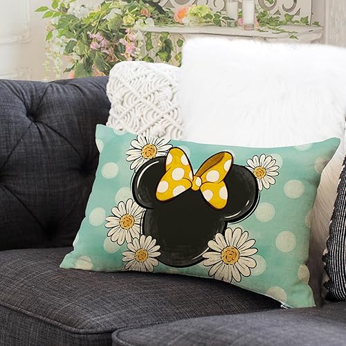 Miniatura 6 de Ussap Fundas de almohada decorativas lumbares de ratón de dibujos animados para primavera y verano, de 12 x 20 pulgadas, diseño de margaritas, color