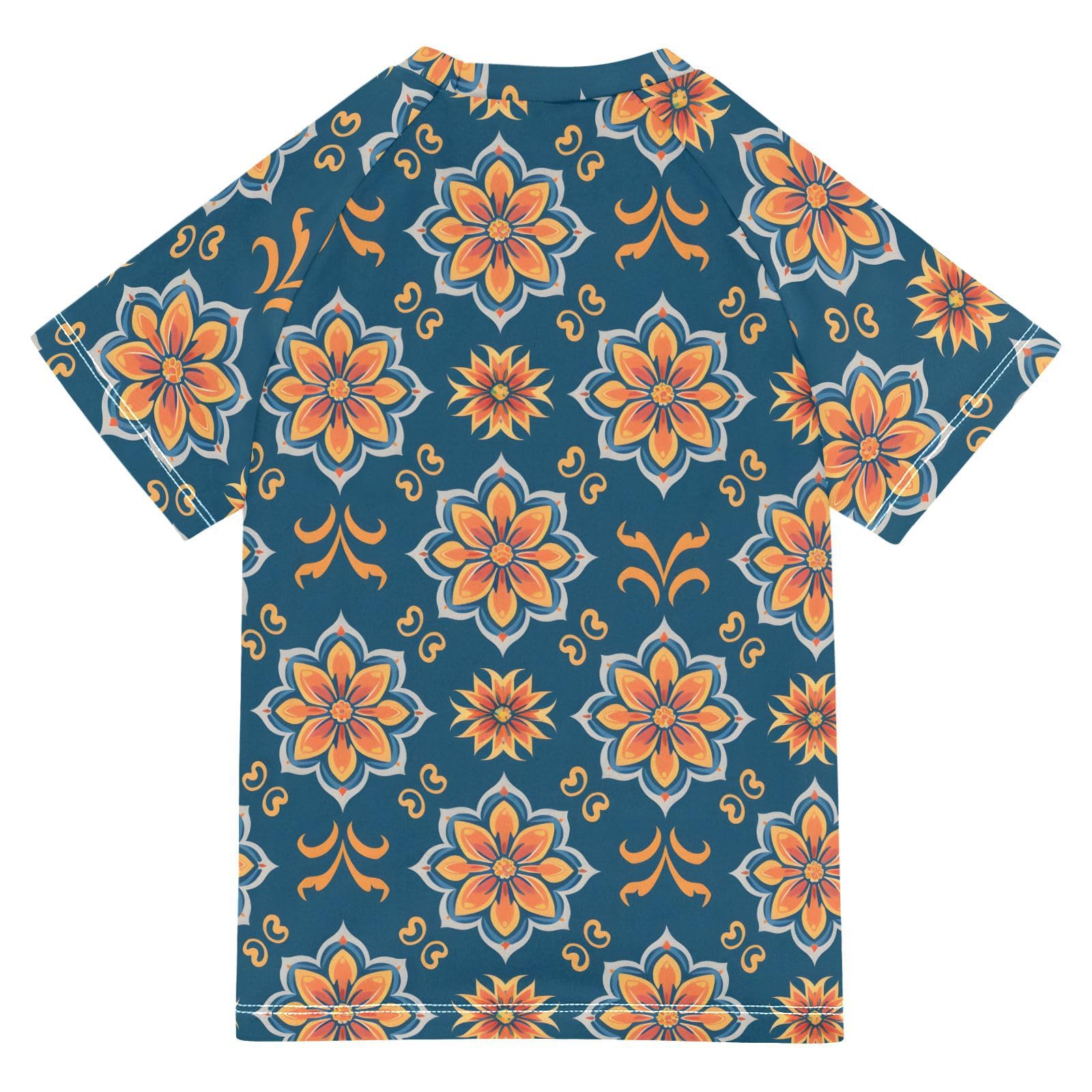 ALAZA Boys Swim Shirts Toddler Rash Guard Short Sleeve Rashguard European Floral Print UPF 50+ 11-12T