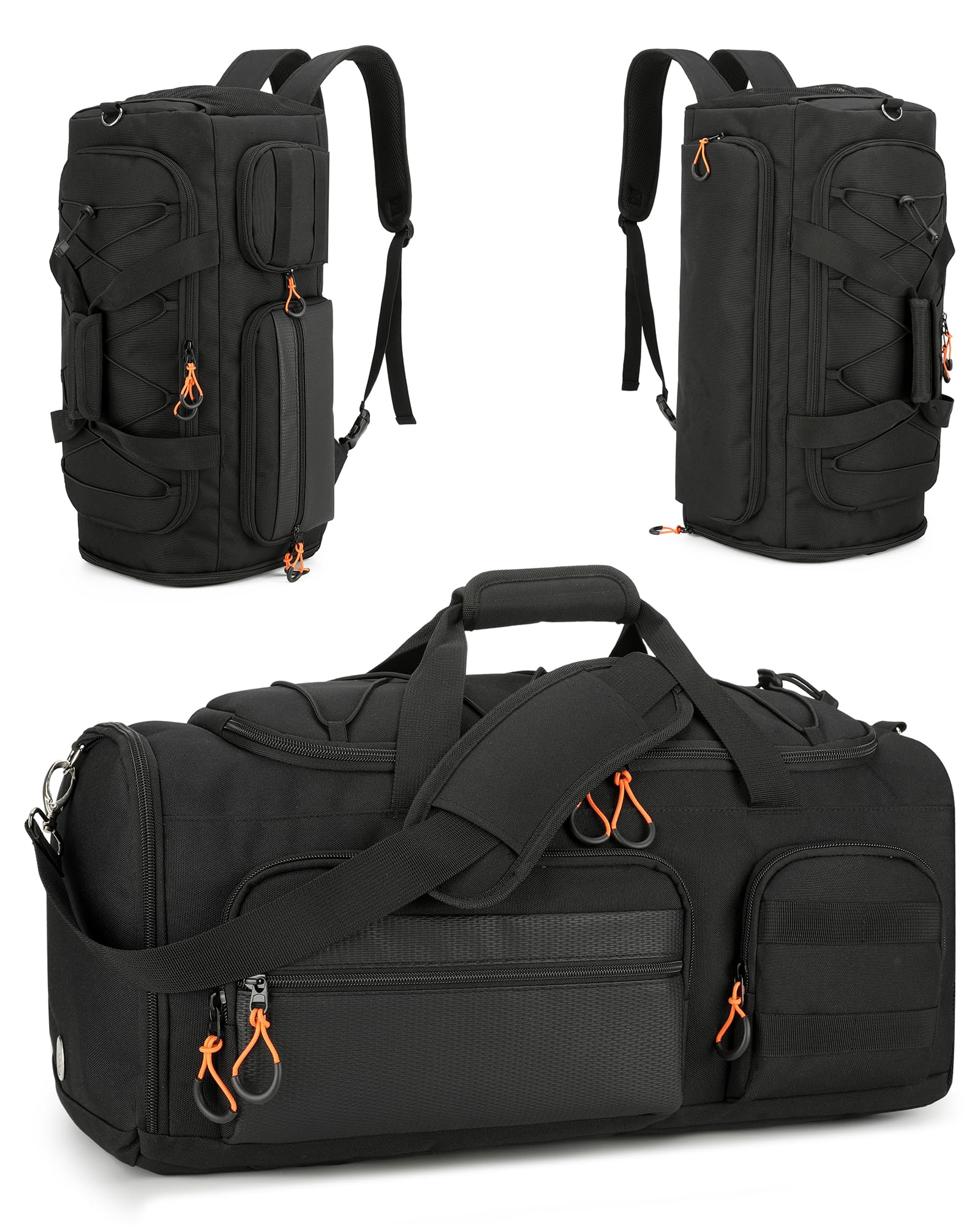 Searock 45L Turnbeutel für Herren, 3-in-1 Seesack Rucksack für Reisen, Sport-Seesack für Fitnessstudio, Wochenend-Übernachtungstasche mit Schuhfach, Nassfach, Schwarz, 22 inch, Fitnessstudio