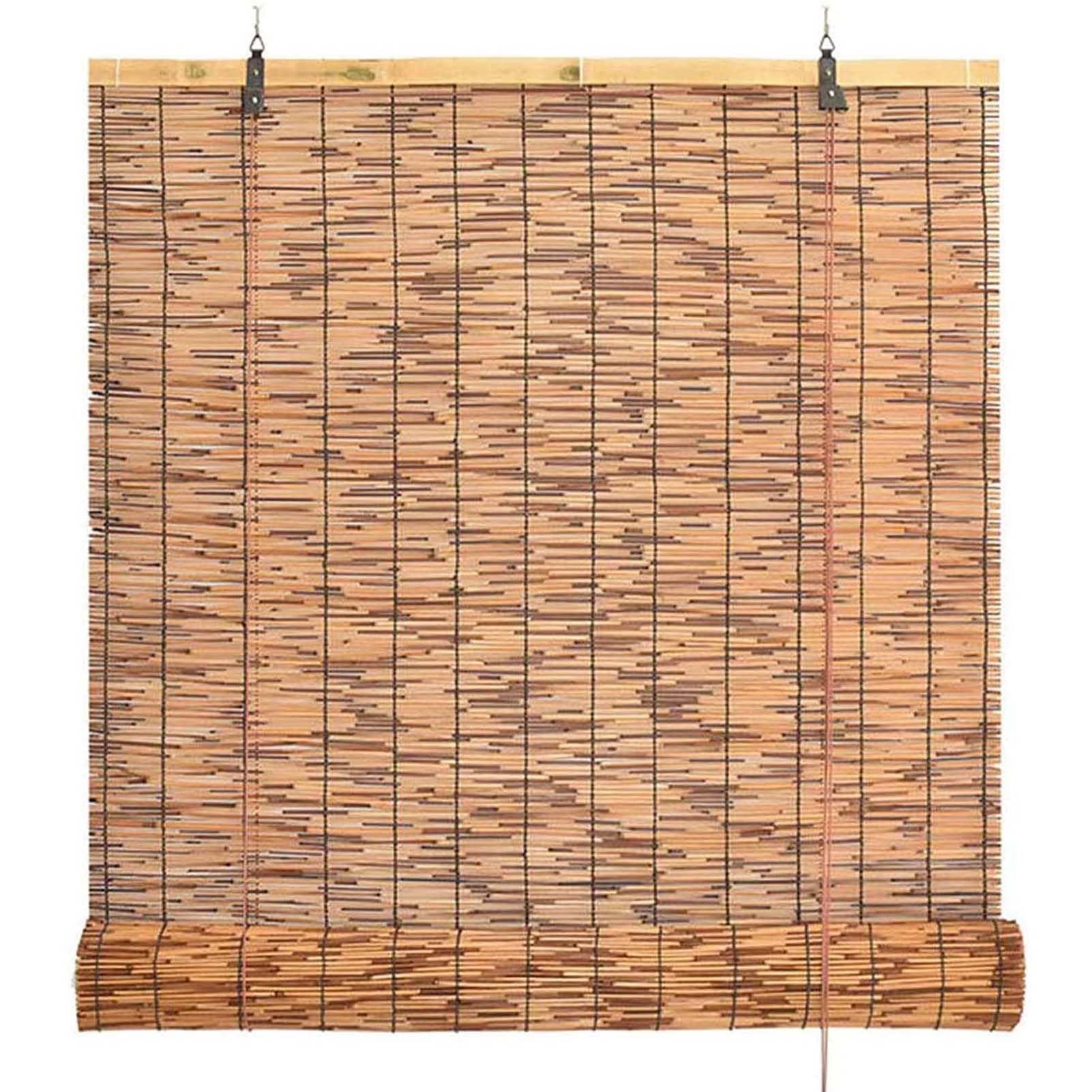 Carbonisation Rideau De Roseau Naturel,Rétro Store Bambou Exterieur,TisséÀ La Main,Rideau Bambou Interieur,Pare-Soleil avec Levage,Personnalisable,110x160cm/43x63in(WxH)