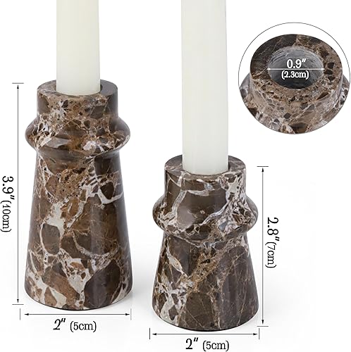 Miniatura 9 de Vixdonos Juego de 2 portavelas de piedra natural, para decoración del hogar, bodas, fiestas y centros de mesa (blanco)