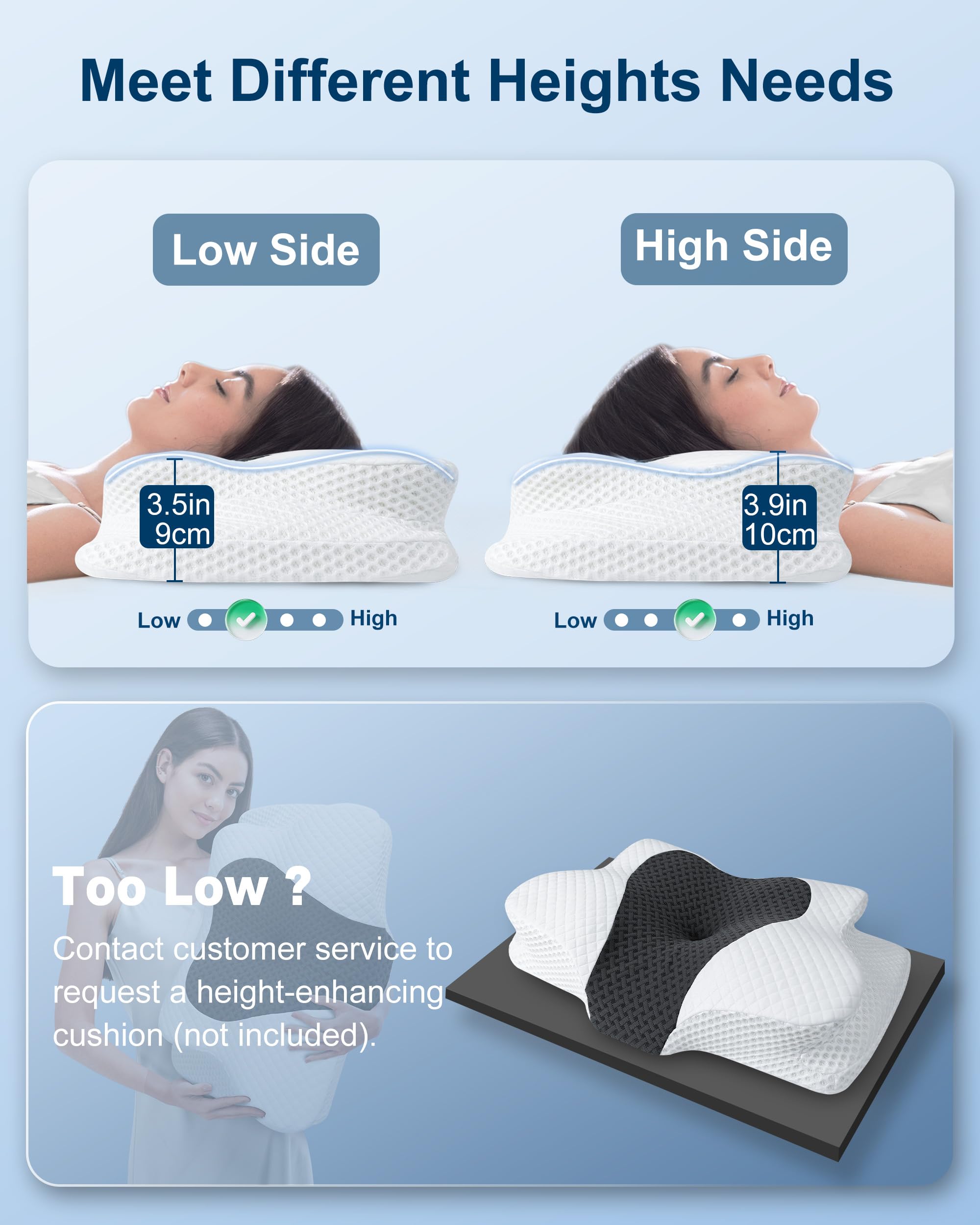 HOMCA Oreiller Cervical, Oreiller Memoire Forme pour la Nuque, Oreiller Ergonomique pour Dormir sur Le Côté, Le Dos et Le Ventre, 60x40x9/10cm