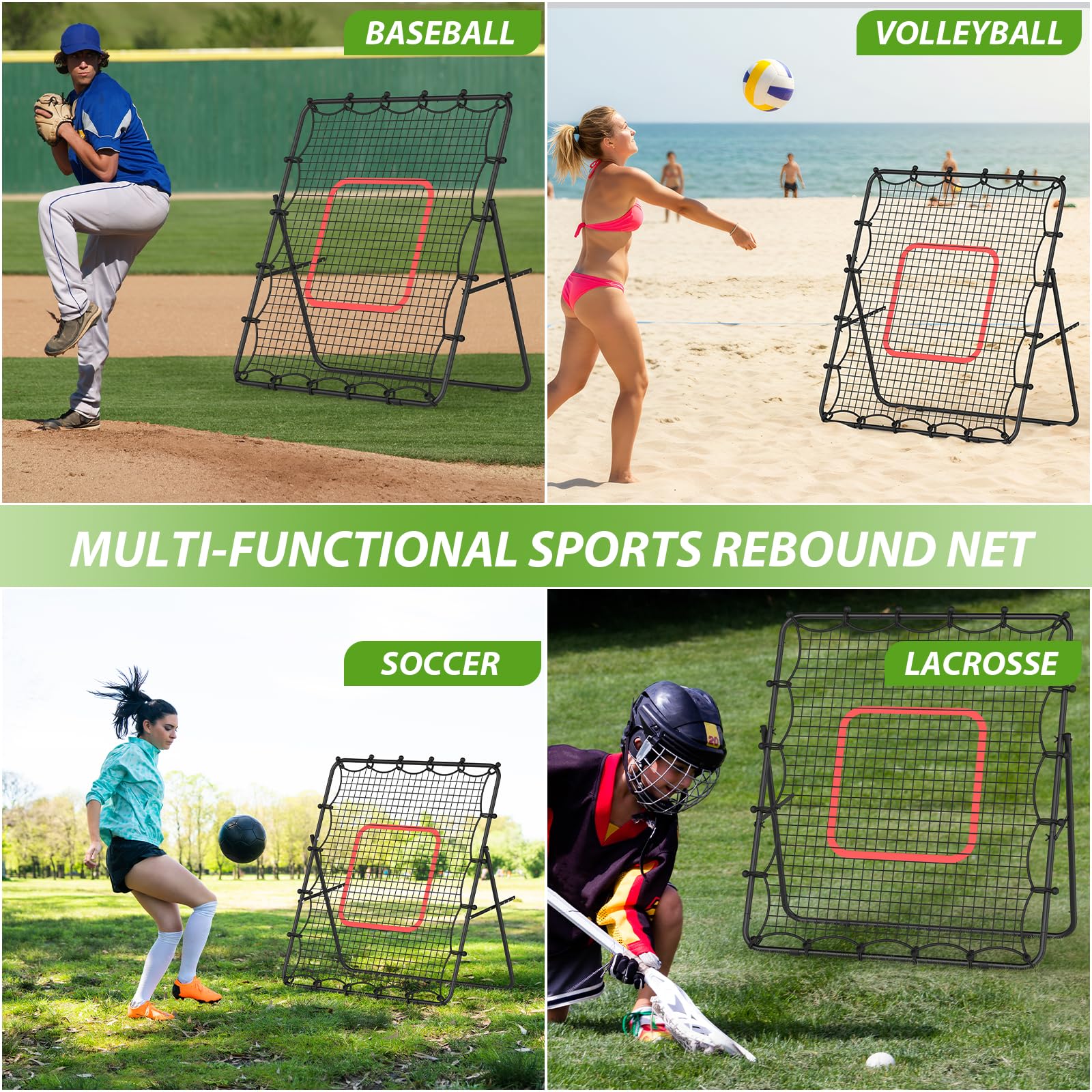 LIANTRAL Volleyball Rebounder Netz, Rebounder für Fußball, tragbares Trainingsgerät für Volleyball, Fußball, Baseball, verstellbares Kickback-Ziel für Schießen, Pass und Kontrolltraining, 1,2 x 1,4 m