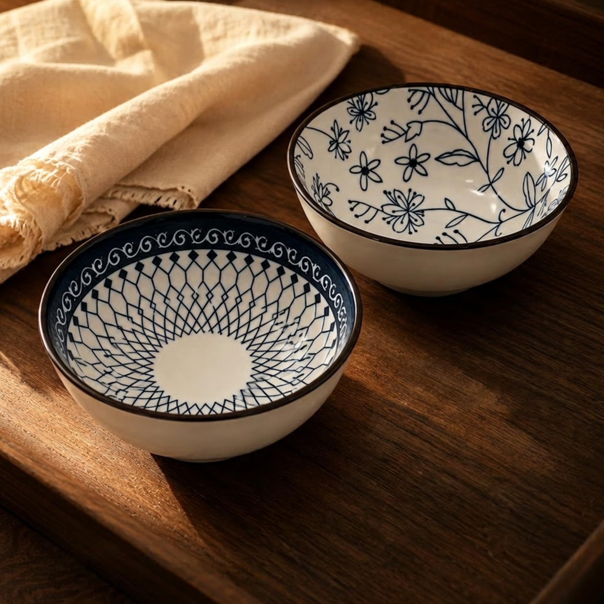 Ceramic Bowl Set - 4 Stylish Serving Bowls -12