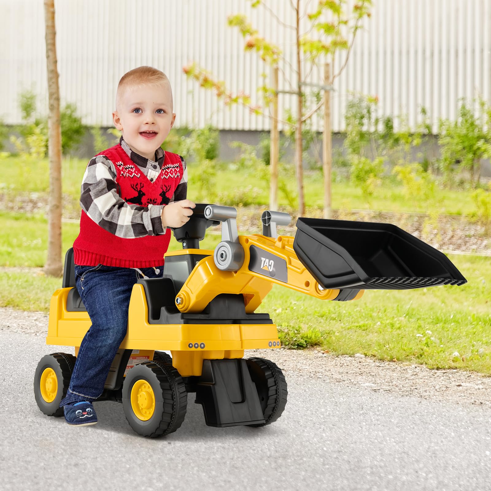 SOARS Sitzbagger, Kinderbagger mit Lenkbarer Schaufel, Rutschauto mit Hupe, verstecktem Stauraum & Kippschutz, Bagger zum Draufsitzen bis 25 kg belastbar, für Kinder ab 1 Jahr