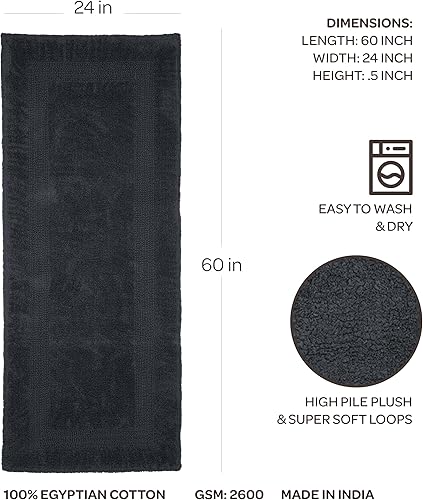 Miniatura 5 de Bedford Home Alfombra de baño larga reversible 100% algodón, color berenjena, 24 x 60 pulgadas