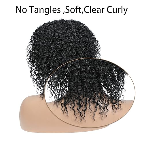 Miniatura 5 de Elvirgel Pelucas cortas rizadas para mujeres negras, pelucas afro para mujeres negras, pelucas rizadas con flequillo, pelucas sintéticas para