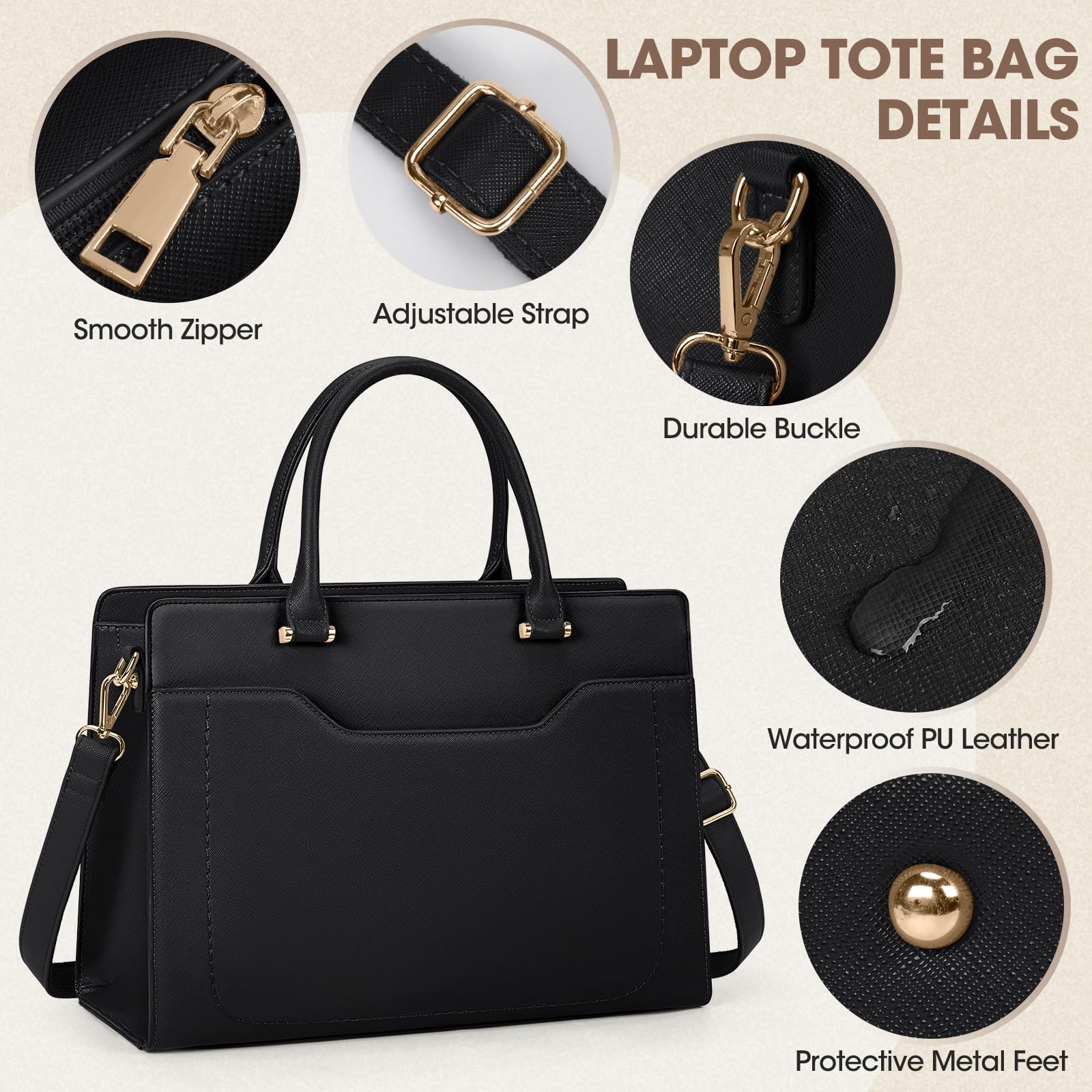 RAINSMORE Borsa Donna Università Grande per Lavoro - Tote Bag in Pelle PU, Tracolla Firmata, a Spalla