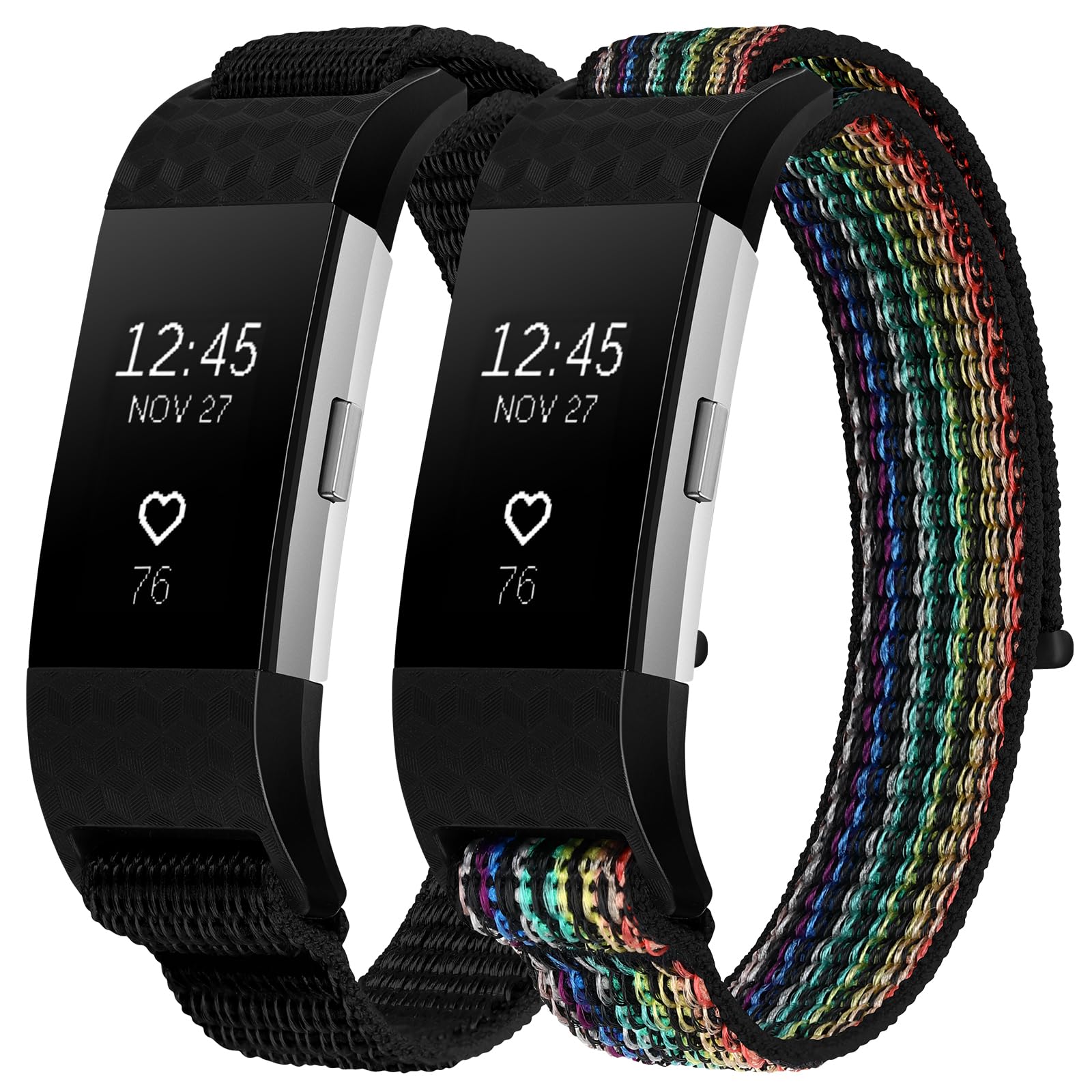 XANS Nylon Watch Straps Compatible with Fitbit Charge 2, Adjustable Breathable Nylon Sport Loop Replacement Bands for Fitbit Charge 2 Women and Men