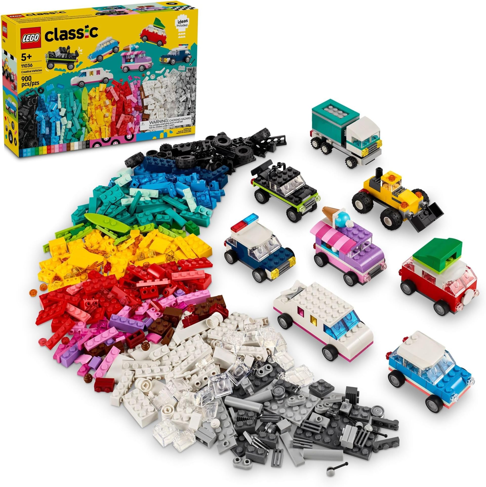Classic Creative Vehicles, Colorful Construction Brick Building Kit with Ice Cream Truck, Police Car Toy, Model City Cars and More, Gift or Car Toy for Boys, Girls and Kids Ages 5 and Up, 11036