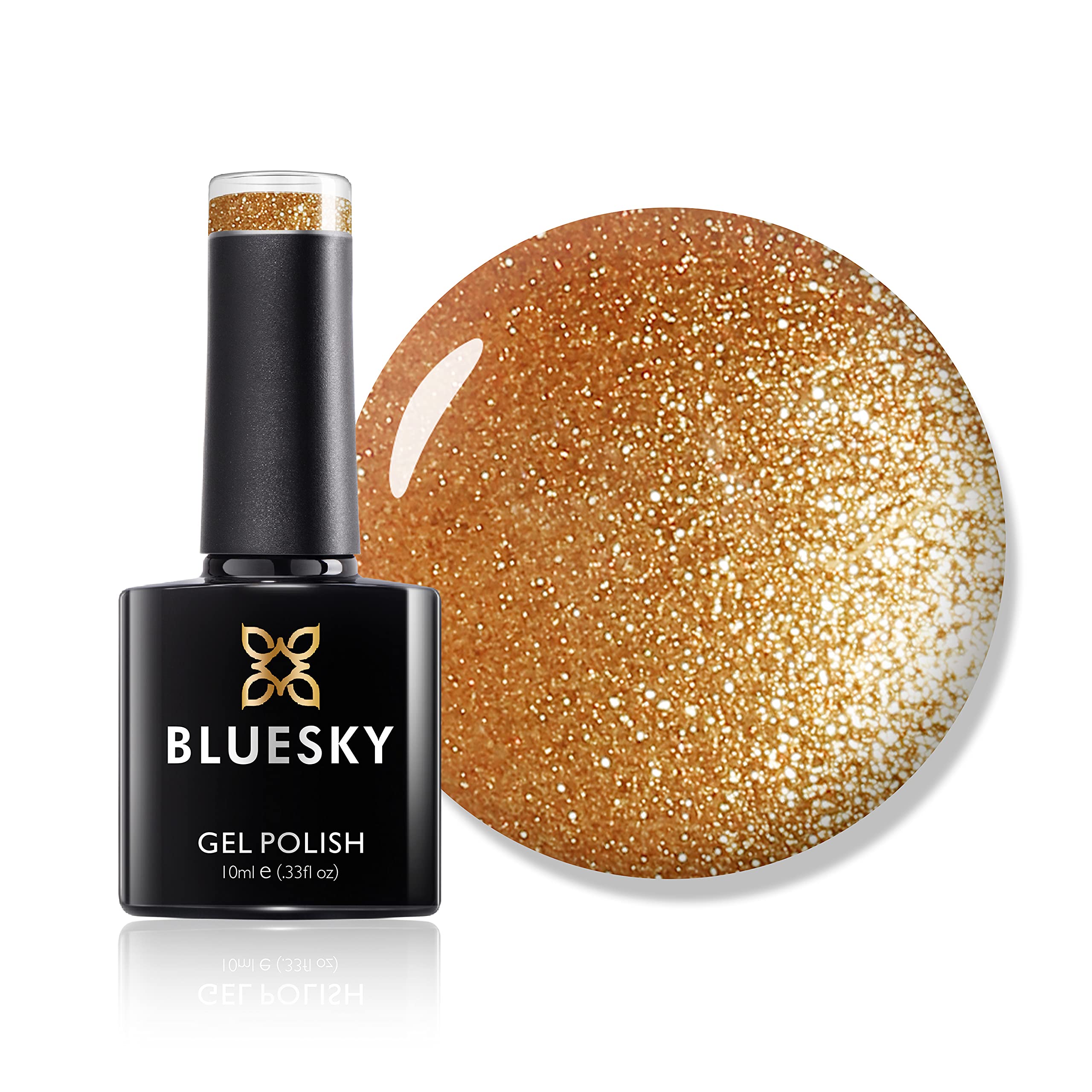 Bluesky Gel Nail Polish, Frosty Gold Jq09, Bright, Glitter, Gold, Long Lasting, Chip Resistant, 10 ml (Requires Curing Under UV LED Lamp)