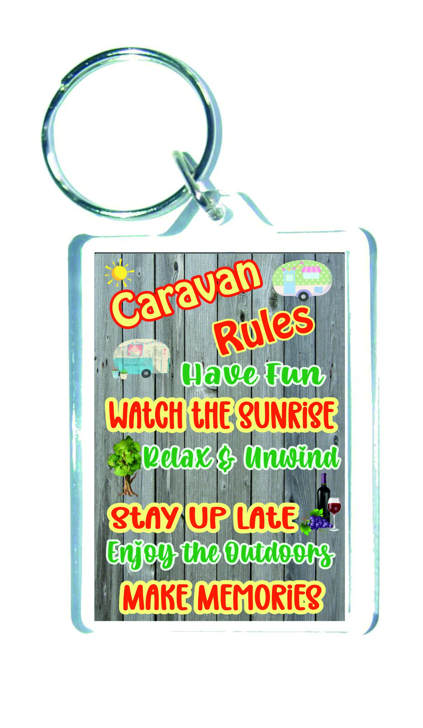 Decalarama Clear Funny Caravan Keyring – Caravan Rules - Sarcastic Gift - Glamping Novelty Gift Cheeky Gift Present
