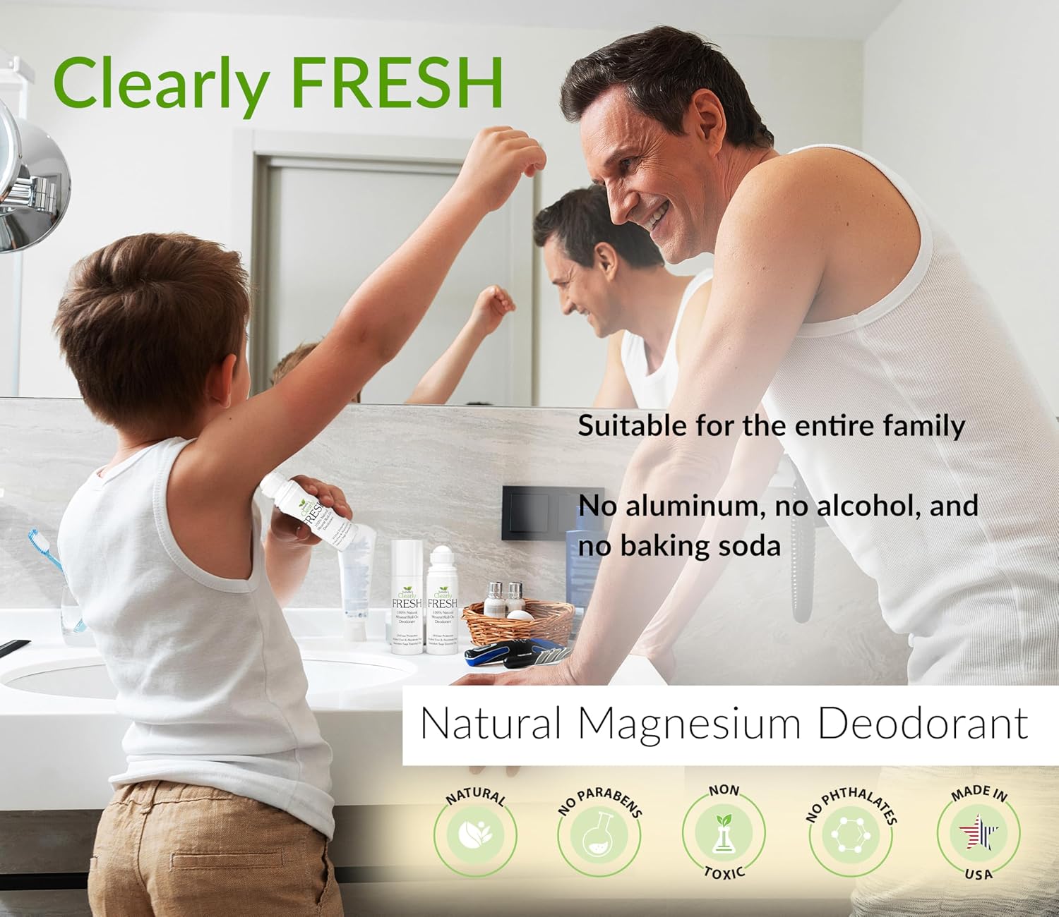 FRESH Magnesium Roll On Deodorant | Aluminum Free Natural Deodorant for Women & Men | 24 Hour Odor Control | Clear & Invisible | Made in USA image 3