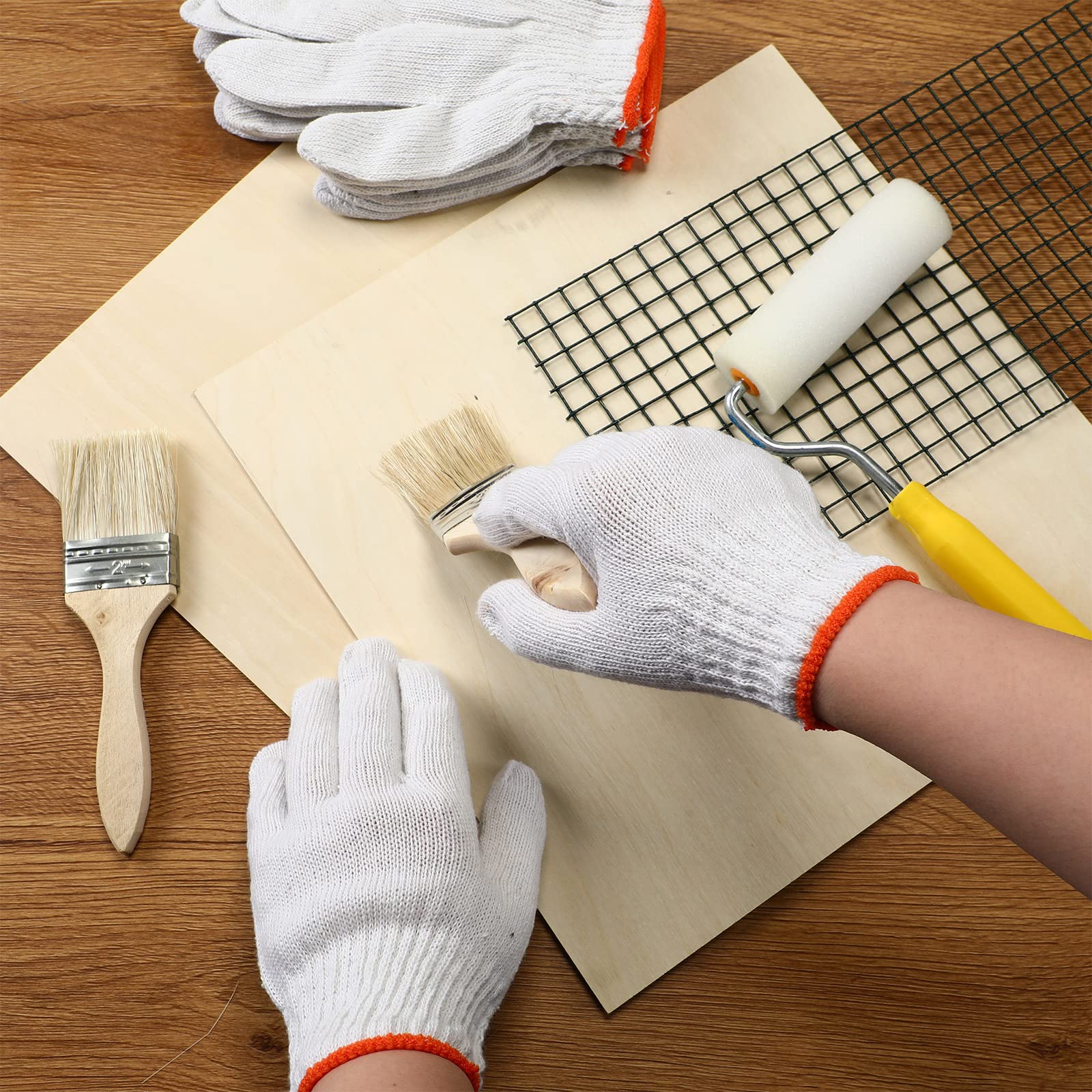 Sureio 100 pares de guantes de algodón para mano, forro de algodón, guantes de poliéster de punto de seguridad para barbacoa, hombres y mujeres (blanco)