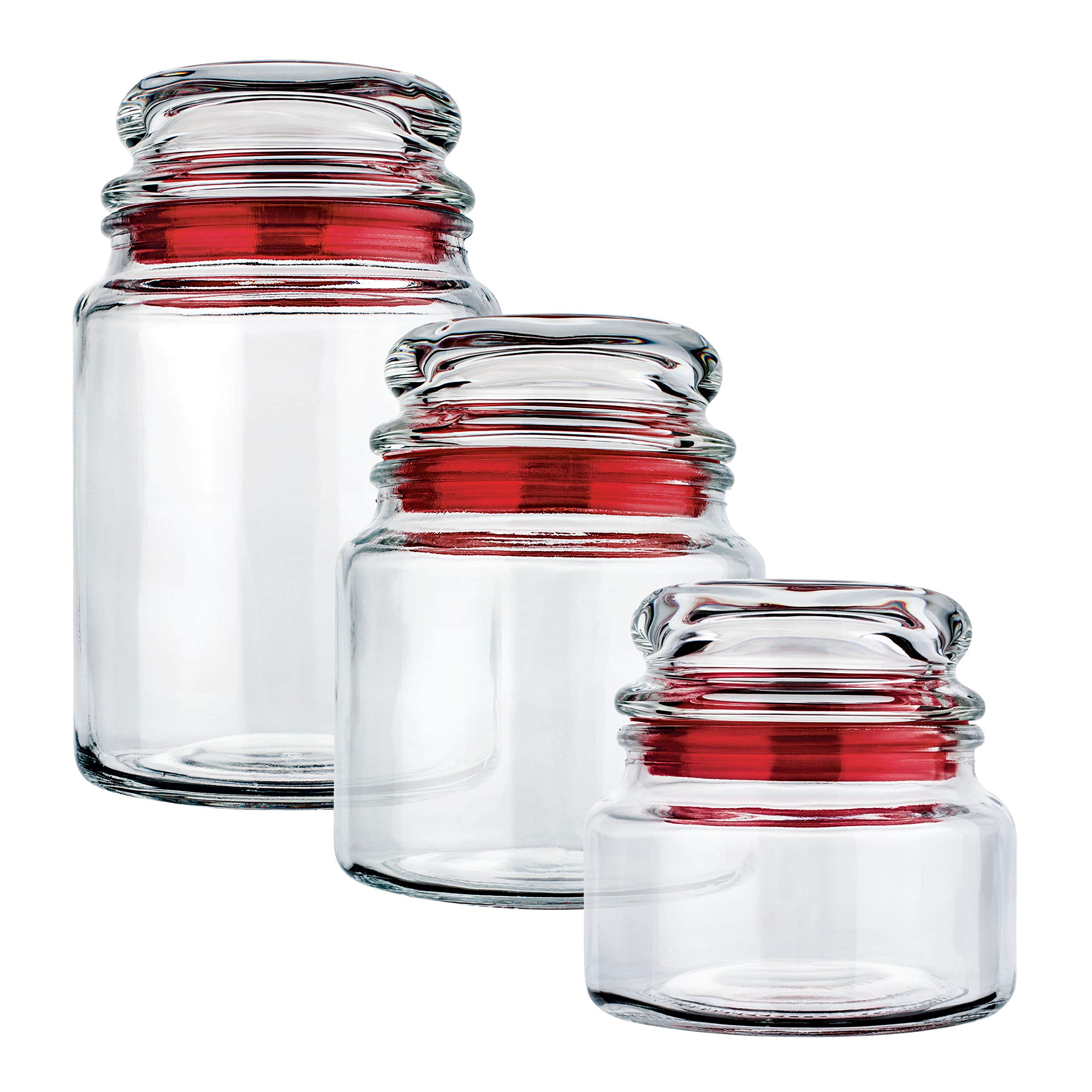Conjunto com 3 Potes Multiuso de Vidro com tampa Herméticas Vermelho VDR1129-VM Euro Home