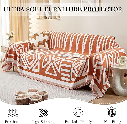 Miniatura 5 de LiveGo Fundas bohemias de felpilla para perros, de 2 a 3 cojines, para sofá modular en forma de L, protector de mascotas (color naranja, 71 x 134