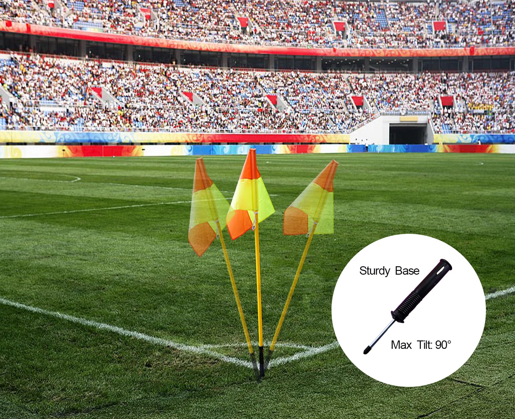 Lot de 4 drapeaux d'angle de football, drapeaux de coin de terrain de jeu, drapeaux de football, bâtons d'agilité de football, équipement de football pour l'entraînement du gazon avec drapeaux