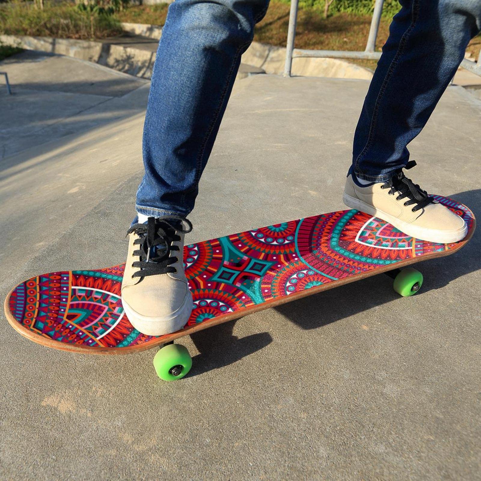 2 Stück Skateboard-Griptape / Schleifpapier, Retro-Stil, Bohemia-Design, für Longboard, Roller, Deck, Sandpapier, Rot