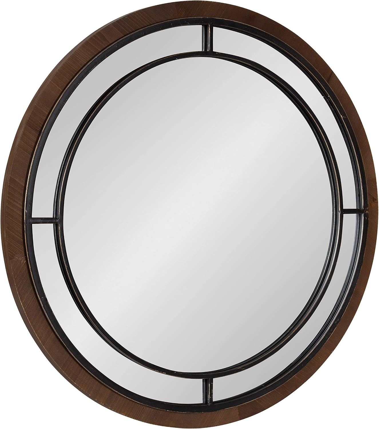 Kate and Laurel Audubon Modern Wood Framed Wall Mirror, 28 inch Diameter, Rustic Brown, Decorative Farmhouse Round Mirror
