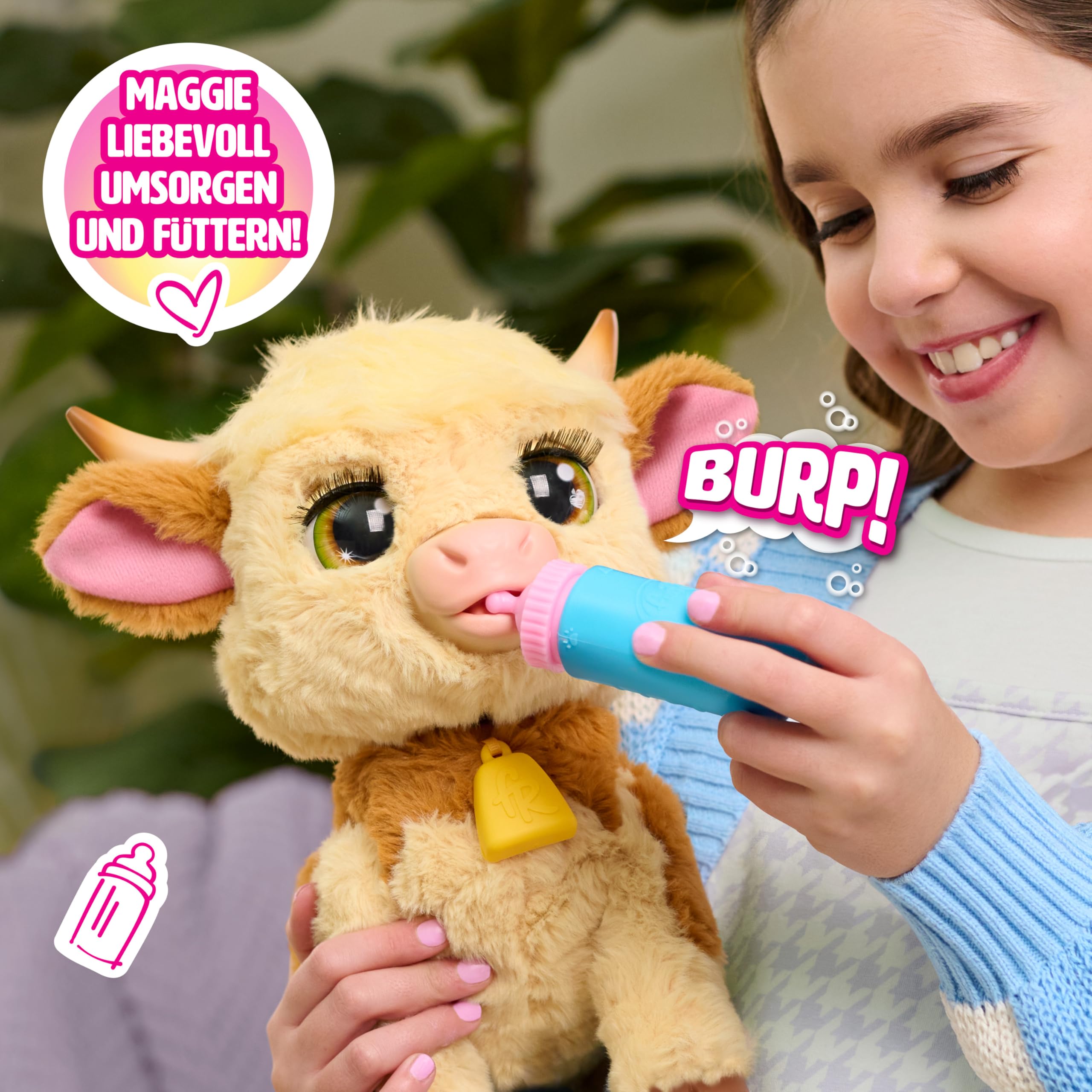 Just Play furReal Maggie, die Kuh, Funktionsplüschtier, interaktives Spielzeug, 50+ Geräusche und Reaktionen, Plüschtier, Kinderspielzeug ab 4 Jahren, 28cm, Hochlandrind