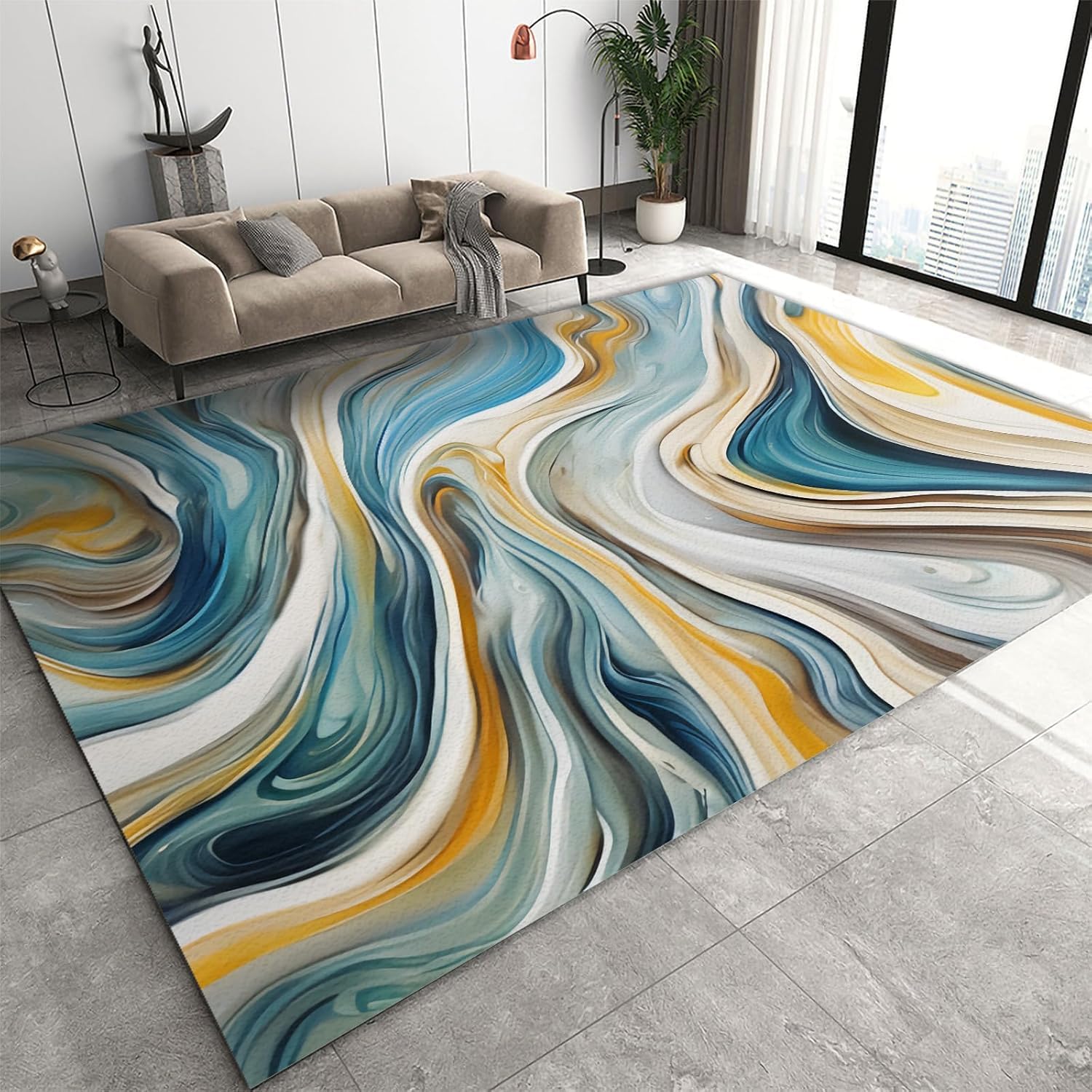 Tapis salon 3D art abstrait texture haut de gamme en polyester doux 120x160 cm