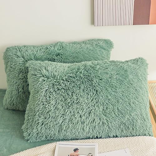 HAIHUA Fundas de almohada de piel sintética, esponjosas y suaves, fundas de almohada decorativas para el hogar, dormitorio, sala de estar, cierre de