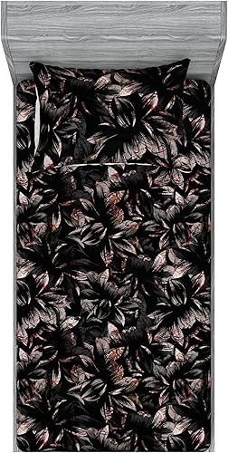 Miniatura 57 de Ambesonne Juego de sábanas bajeras tropicales y fundas de almohada, diseño abstracto de hojas de plátano de Monstera inspirado en olas retro