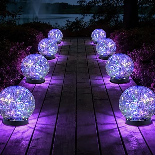 JKIMK Solar Globe Lights Outdoor Waterproof-Solar Balls Garden-Cracked Glass Ball Solar Lights Outdoor-Solar Orbs Outside-Outdoor Decorations Patio & Yard Lawn Backyard Decor