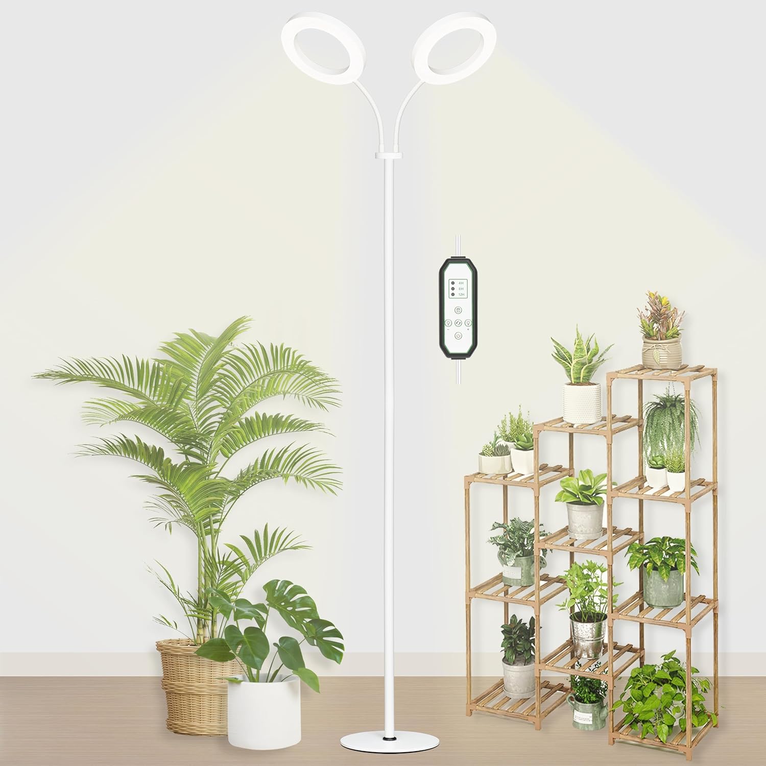 Grow Light for Indoor Plants, Full Spectrum LED Tall Plant Lights with Timer, Standing Floor Growing Lamp, Height Adjustable for Large Plants (White, 40w)
