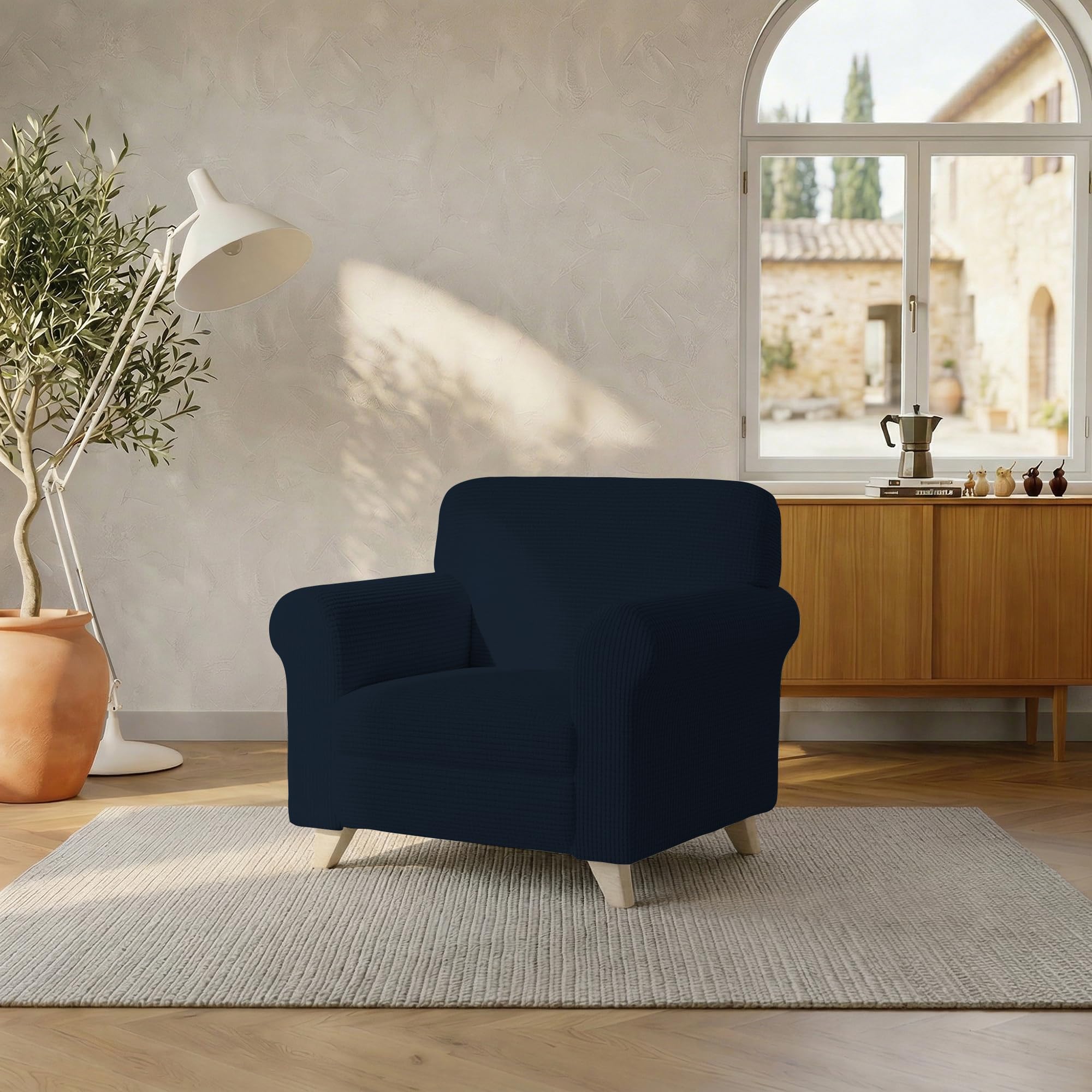 Italian Bed Linen LESLIE Elastic and Extendable Sofa Cover, Dark Blue 1 Seater