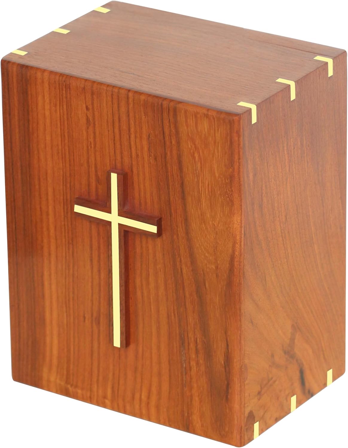 Wooden Urn Box with Brass Cross | Wood Cremation Urns for Male and Female | Decoraive Urns | Fneral Urns Adult Cremation Urns | 9.75 x 7.75 x 5.75 Burial Urns 250 Cubic Inches